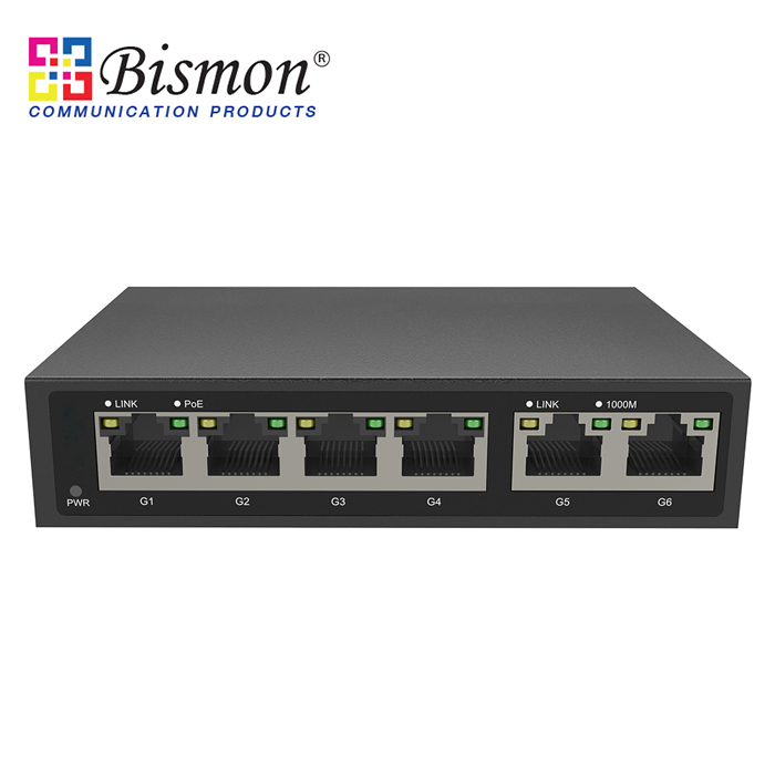 4*10/100/1000M PoE + 2*10/100/1000M Uplink RJ45 Mini Switch